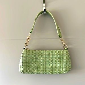 Elliott Luca lime green woven leather pochette